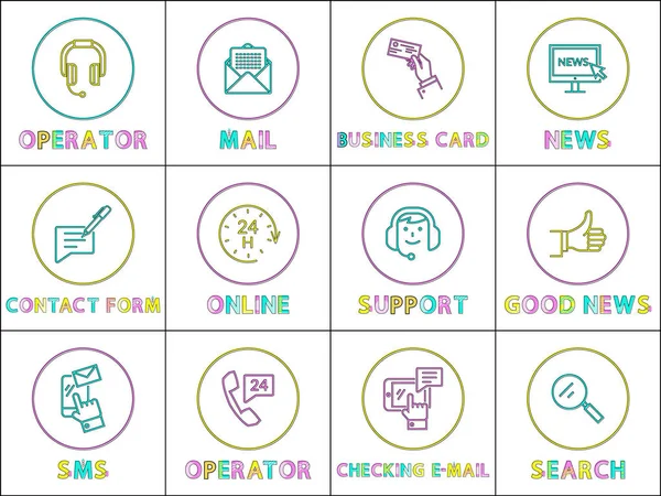 Klant Support Service kleur overzicht Icon Set — Stockvector