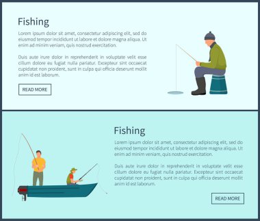 Balık için bekleyen balıkçılık adamları illüstrasyon vektör