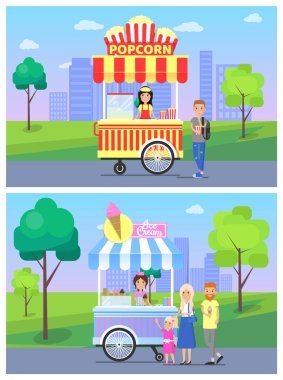 Patlamış mısır dondurma tezgahları Set vektör çizim