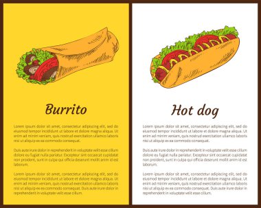 Burrito ve sosisli sandviç posterler vektör çizim