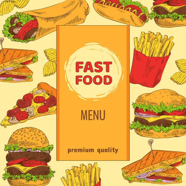 Menu Fast Food con Premium Quality Colorful Card — Vettoriale Stock