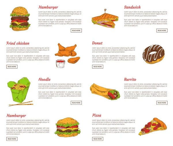 Hamburger en gebakken kip vectorillustratie — Stockvector