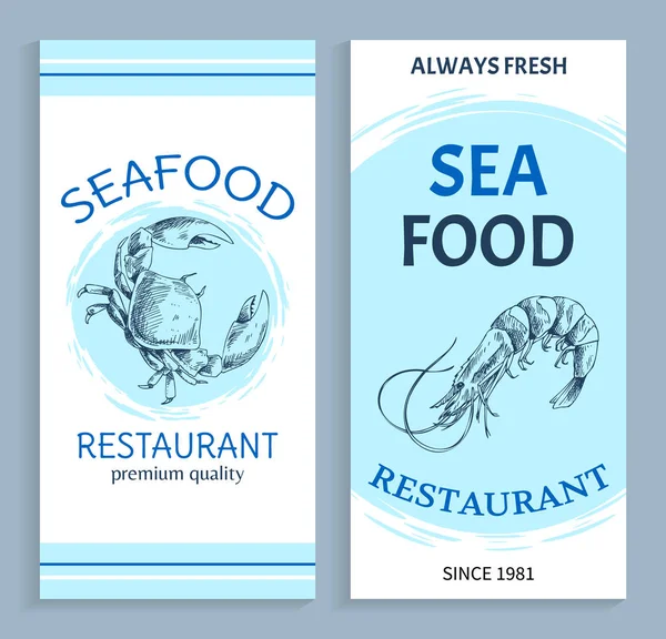 Vektör elle çizilmiş deniz ürünleri Restoran afiş Set — Stok Vektör