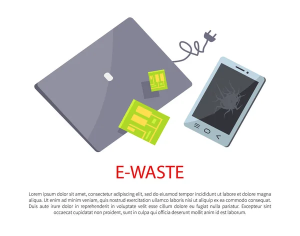 E-waste πανό με σπασμένα ηλεκτρονικόs Gadgets — Διανυσματικό Αρχείο