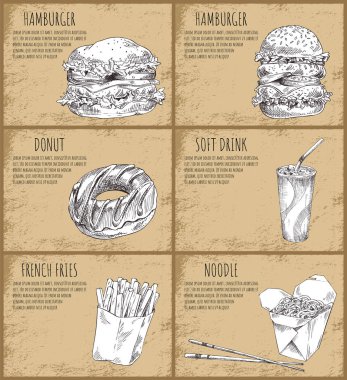 Hamburger ve Donut çizimler vektör çizim