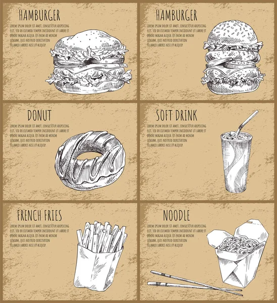 Hamburguesa y Donut Sketches Vector Illustration — Archivo Imágenes Vectoriales