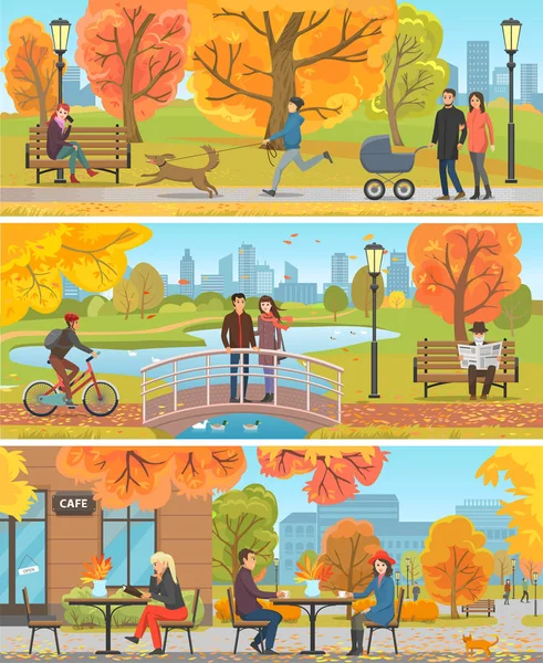 Família e amigos Autumn Outdoor Activity Poster — Vetor de Stock