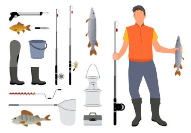 Balık tutmak için ekipmanlar ve Fisher ile Catch Renk Kartelası