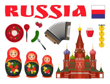 Rus Kültür vektör illüstrasyon simge kümesi