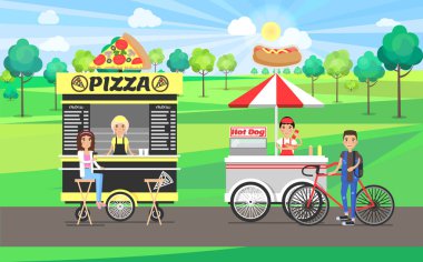 Pizza ve sosisli sandviç sokak gıda vektör çizim
