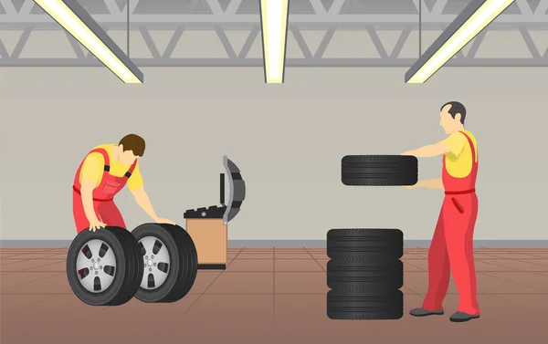 Automobile Service in Garage Vector Illustration — Stock Vector
