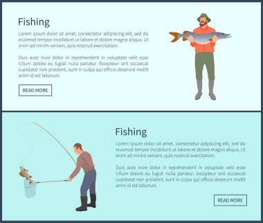 Balık tutma erkek balık gösterilen vektör çizim ayarla