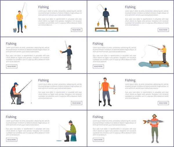 Fishing Hobby and Sport Set Vector Illustration — Stock Vector