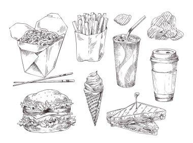 Beyaz kart izole Fast Food Snack koleksiyonu