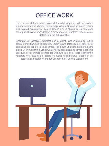 Office Work Poster Man Resting at Workplace Vector