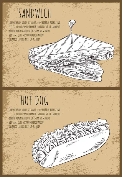 Бутерброд і хот-дог ізольовані на тлі коричневий — стоковий вектор