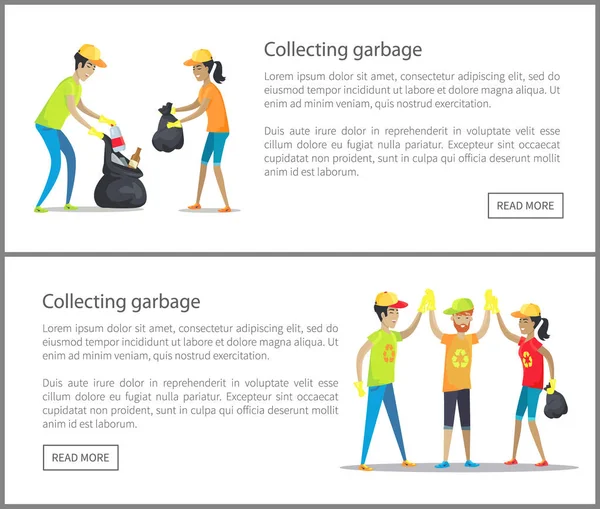 Collecting Garbage Web Set Vector Illustration — Stock Vector