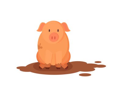 Kirli su birikintisi vektör çizim komik pembe domuz