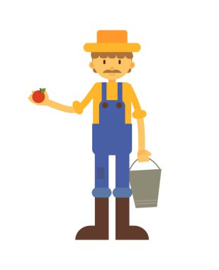 Elma ve sepet illüstrasyon karikatür çiftçi