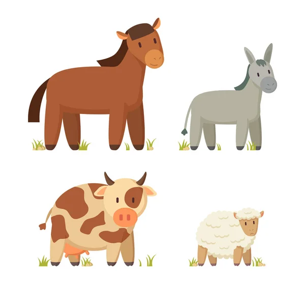 Horse Standing on Grass Set Vector Illustration — Stock Vector