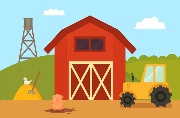 Boerderij met dieren vectorillustratie — Stockvector