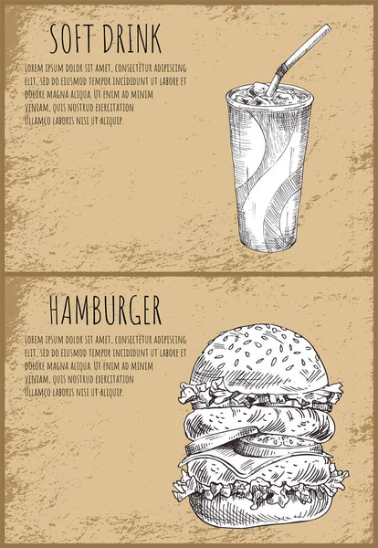 Fast Food Set elle çizilmiş vektör çizim.