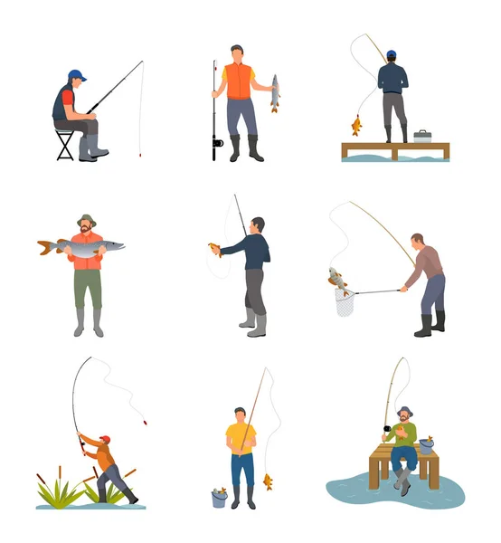 Pesca Hobby Actividad Set Vector Ilustración — Vector de stock