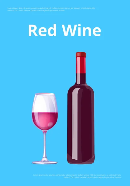 Rode wijn Poster fles Bourgogne Merlot en glas — Stockvector