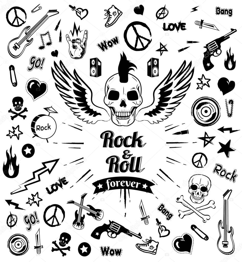 Rock-n-Roll Forever Skull Vector Illustration