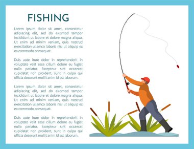 Poster başlık adam vektör çizim ile Balık tutma