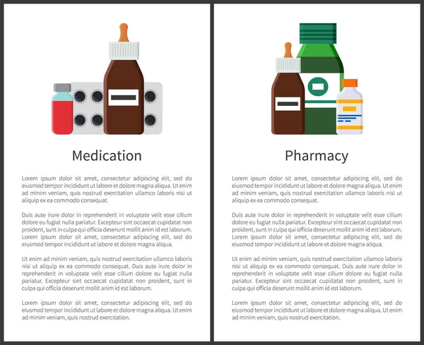 Farmácia Medicação Itens Set Vector Ilustração —  Vetores de Stock
