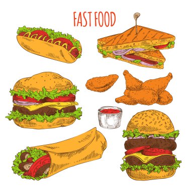 Fast Food lezzetli aperatifler renkli kart koleksiyonu