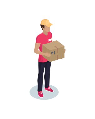 Paket simgesi ile beyzbol şapkalı kurye