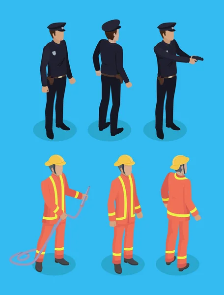 Illustration vectorielle des policiers et pompiers — Image vectorielle