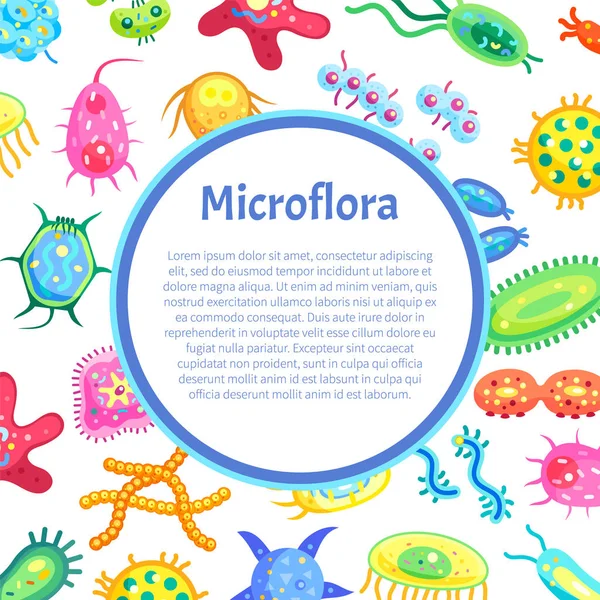 Affiche de microflore et illustration vectorielle de bactéries — Image vectorielle