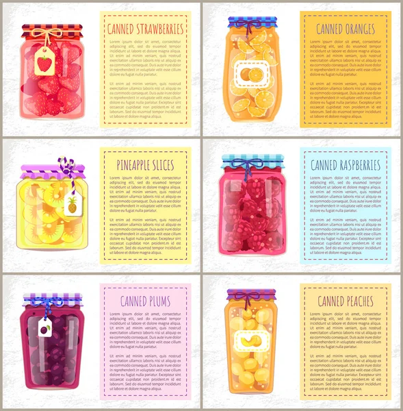 Fruit Citrus and Berry Conserve Jars with Labels — Stock Vector