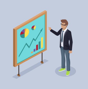 Sunucu adam beyaz tahta vektör çizim ile