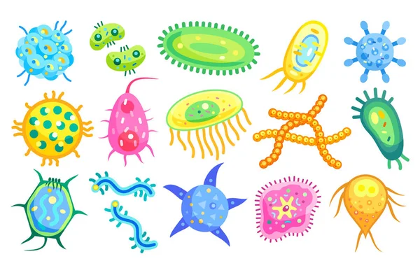 Bacterias Micro Criaturas Set Vector Ilustración — Vector de stock