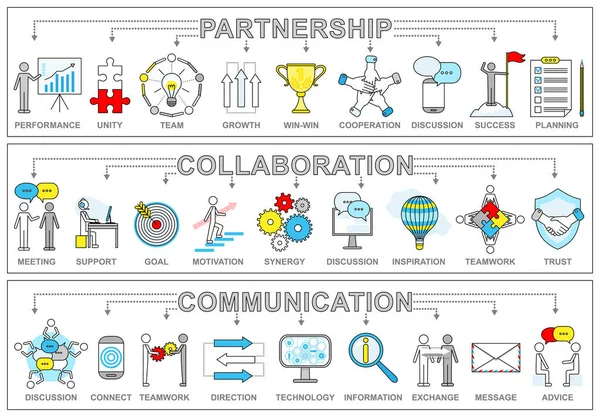 Set collaborazione partnership vettoriale — Vettoriale Stock