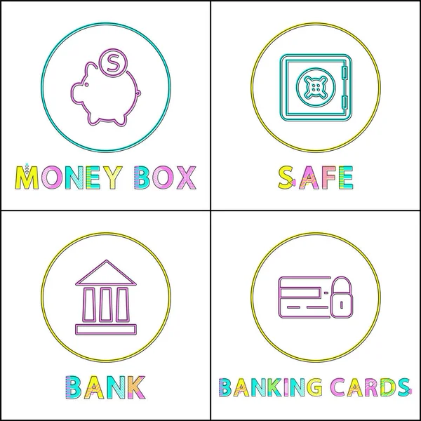 Money Box and Safe Bank Set Vector Illustration — Stock Vector