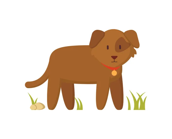 Cão marrom com colar vermelho Cartaz de personagem de desenhos animados — Vetor de Stock