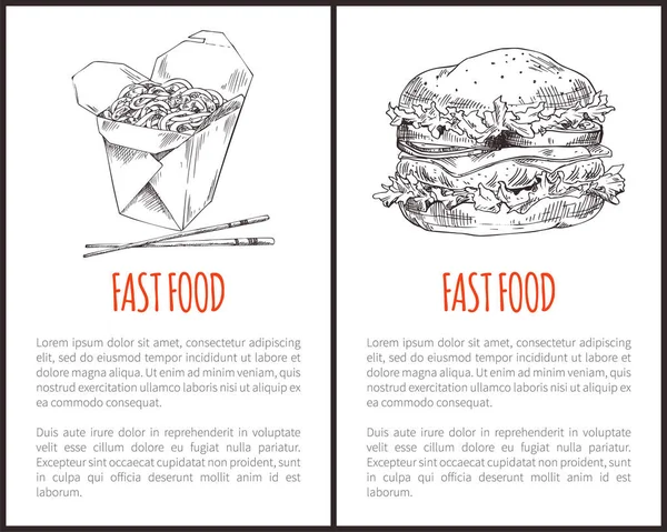 Fastfood Set Hamburger Noodles illustrazione vettoriale — Vettoriale Stock