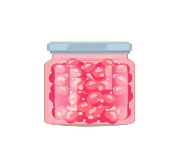 玻璃螺丝钉盖罐中的浆果果酱或水果组合 — 图库矢量图片
