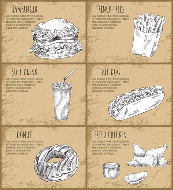 Hamburger ve sosisli sandviç Set vektör çizim