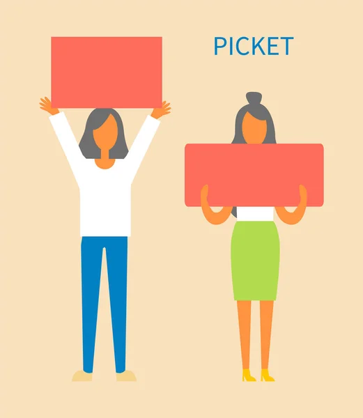 Picket Women Holding Tables Vector Illustration — Stock Vector