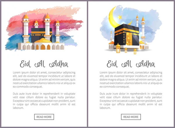 Eid Al Adha Holiday Internet Promo com Santo Lugar — Vetor de Stock