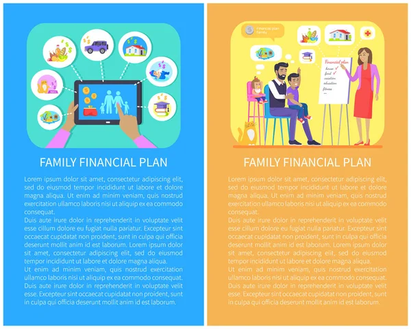 Набір сімейного фінансового планування Векторні ілюстрації — стоковий вектор