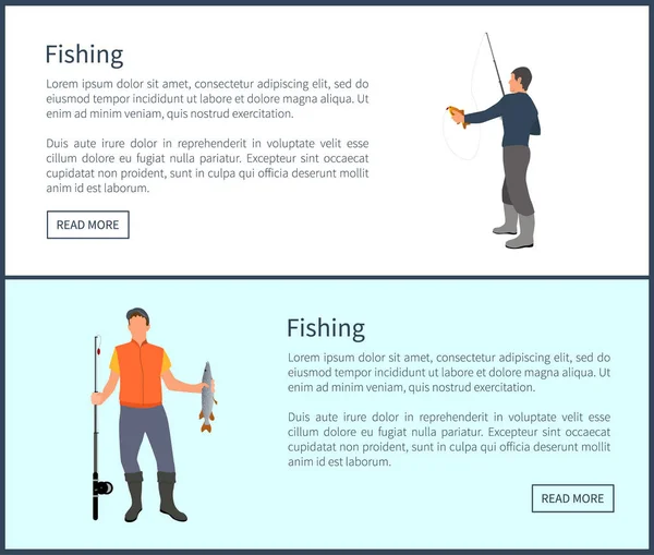 钓鱼的人的爱好设置矢量插图 — 图库矢量图片
