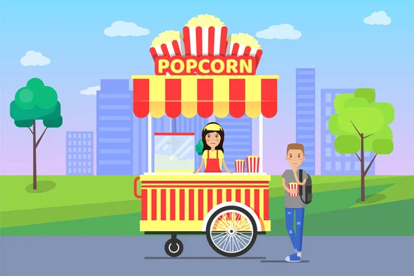 Popcorn stoisko i gród ilustracja wektorowa — Wektor stockowy