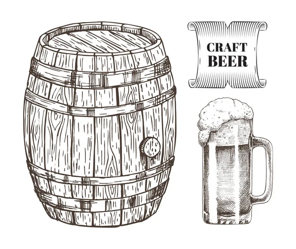 Szklanka do piwa rzemiosła i ilustracji wektorowych baryłkę — Wektor stockowy